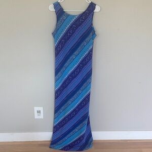 Elegant Blue and Purple Striped Maxi Dress